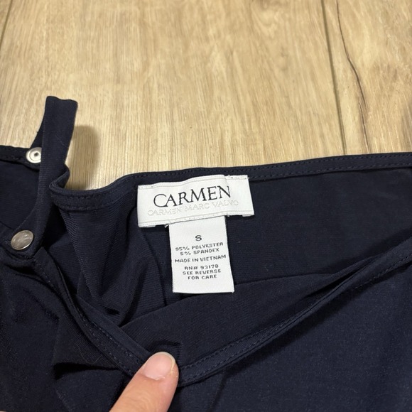 Carmen Marc Valve Navy Blue Cold Shoulder Satin Soft Blouse Business Work Small - Picture 3 of 6